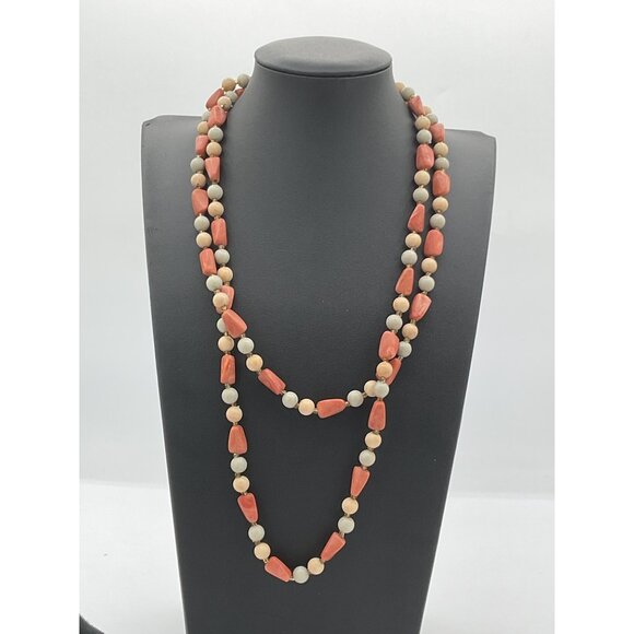 Coral & Beige Beaded Necklace - Picture 1 of 3